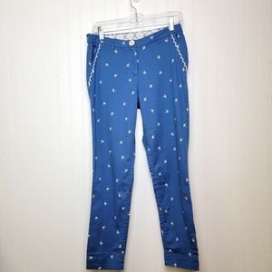 Blutsgeschwister blue & white bird pants size medium